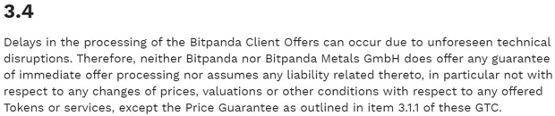 bitpanda.com no ofrece garantías