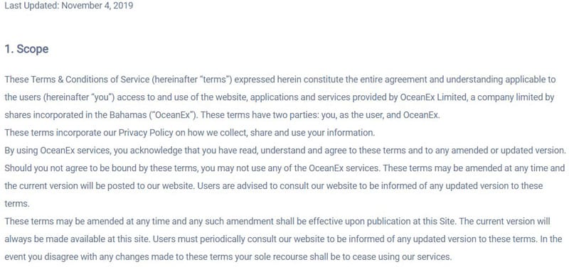 Acuerdo de usuario de OceanEx