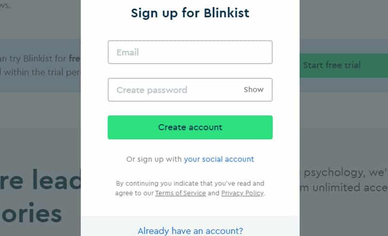 Registro en Blinkist