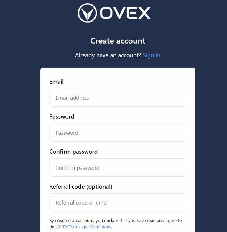 Formulario de inscripción en OVEX
