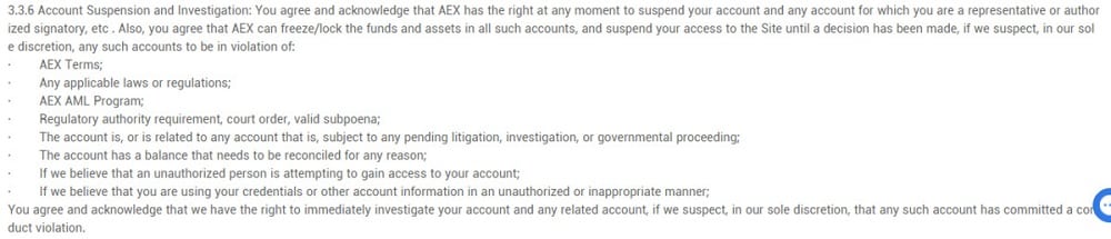 Bloqueo de la cuenta de aex.com