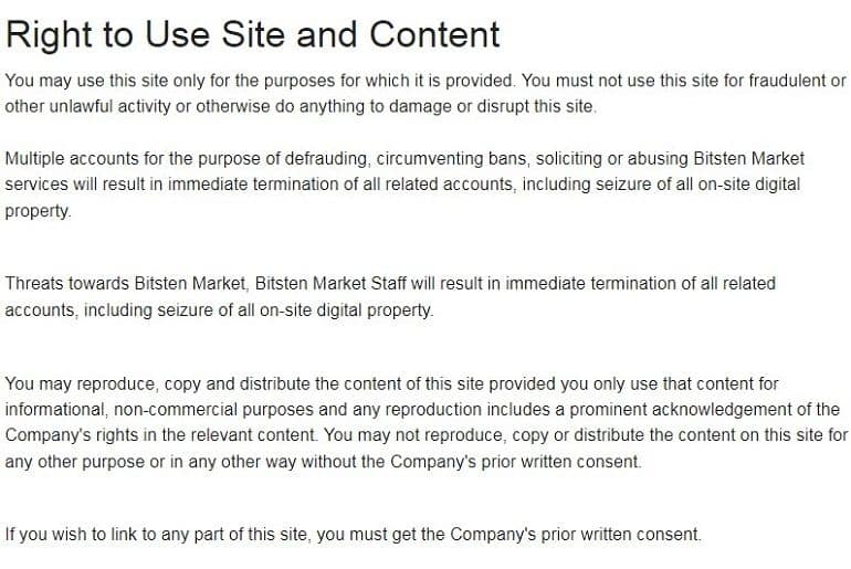 Derecho de Bitsten a utilizar el sitio