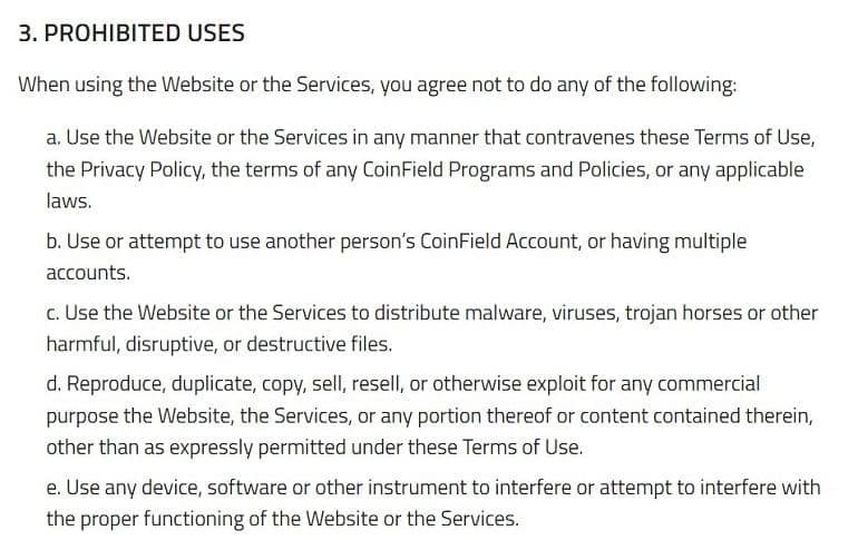 Coynefield prohíbe a los usuarios