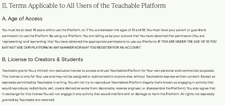 Normas de servicio de teachable.com