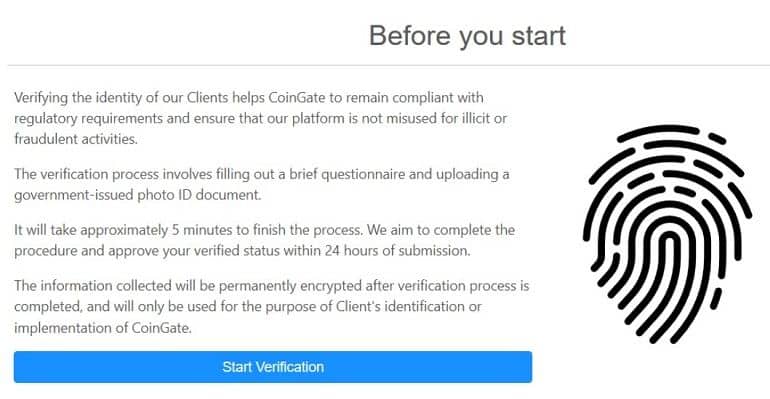 proceso de verificación de coingate.com