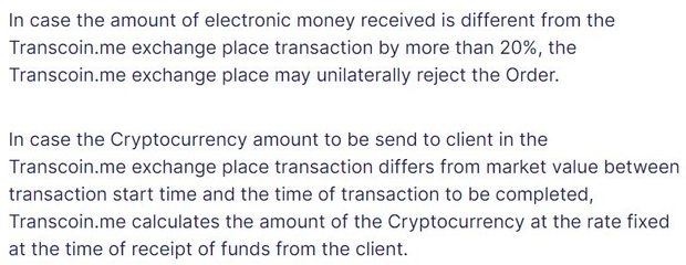 reglas de transacción de transcoin.me