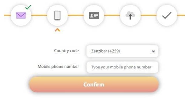 TransCoin especifica el número de teléfono al registrarse