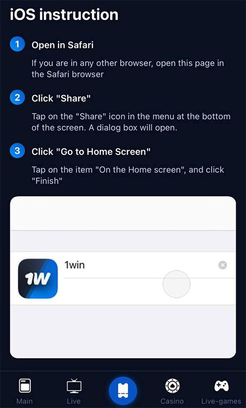1Win App iOS: Instalación