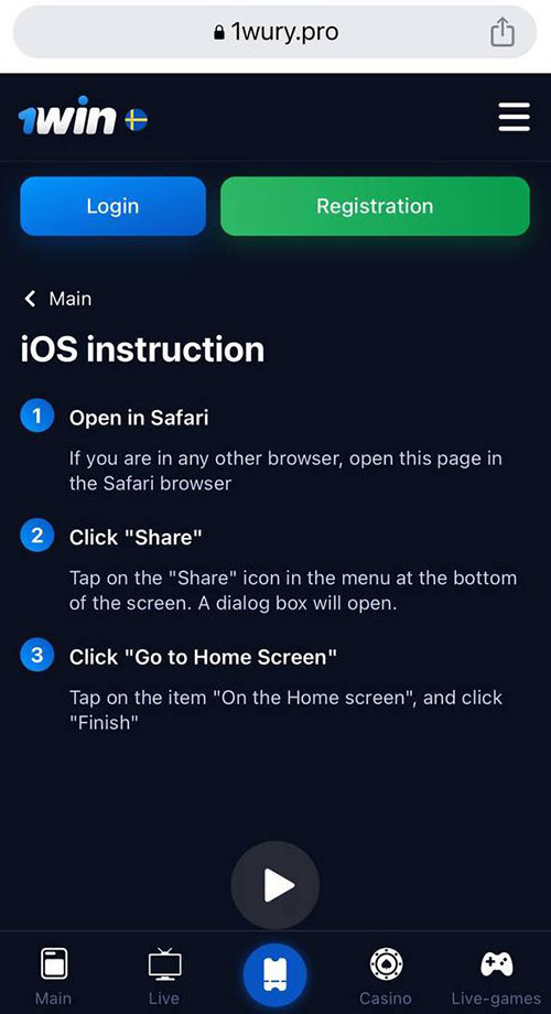Instalación de 1Win App iOS