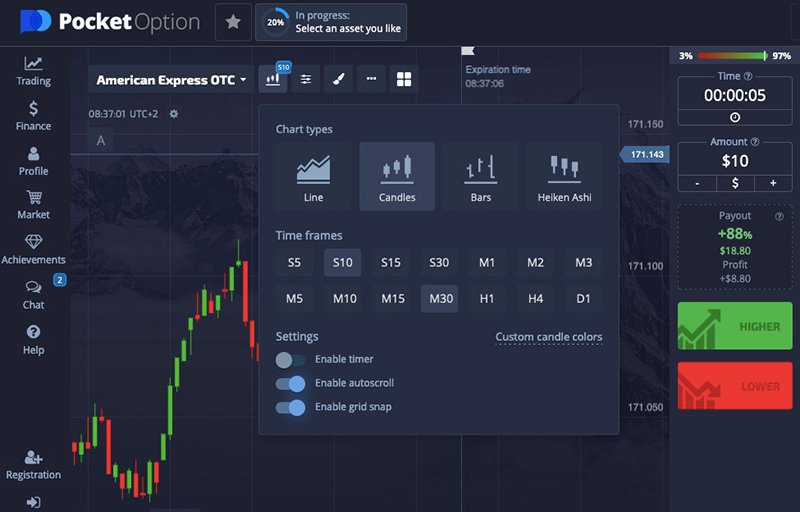 Pocket Option ofrece un terminal conveniente